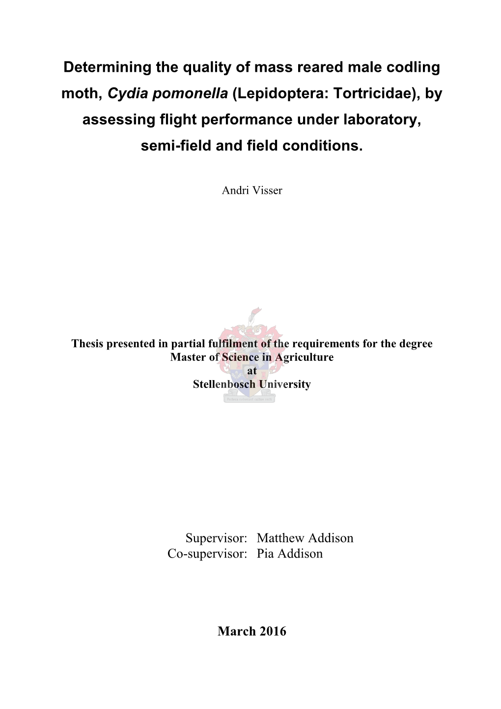 Determining the Quality of Mass Reared Male Codling Moth, Cydia