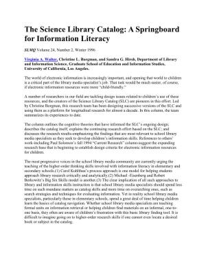 The Science Library Catalog: a Springboard for Information Literacy