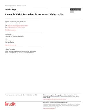 Autour De Michel Foucault Et De Son Oeuvre. Bibliographie