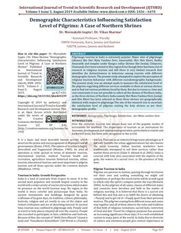 74 Demographic Characteristics Influencing Satisfaction Level of Pilgrims a Case of Northern Shrines