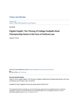 The Thriving of College Football's Bowl Championship Series in the Face of Antitrust Law