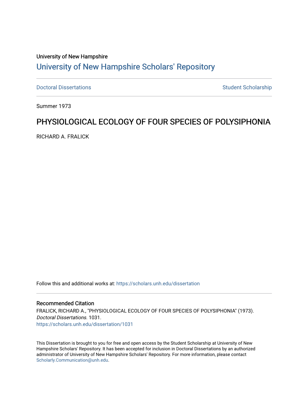 Physiological Ecology of Four Species of Polysiphonia