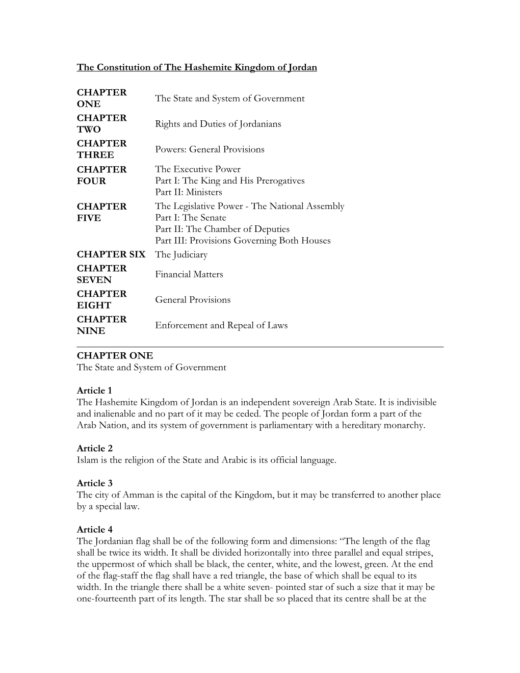 The Constitution of the Hashemite Kingdom of Jordan