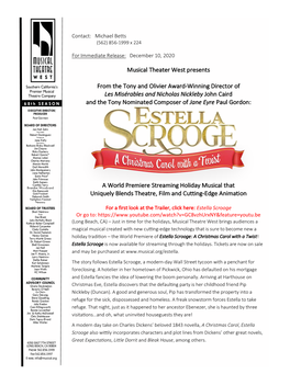 Estella Scrooge Press Release