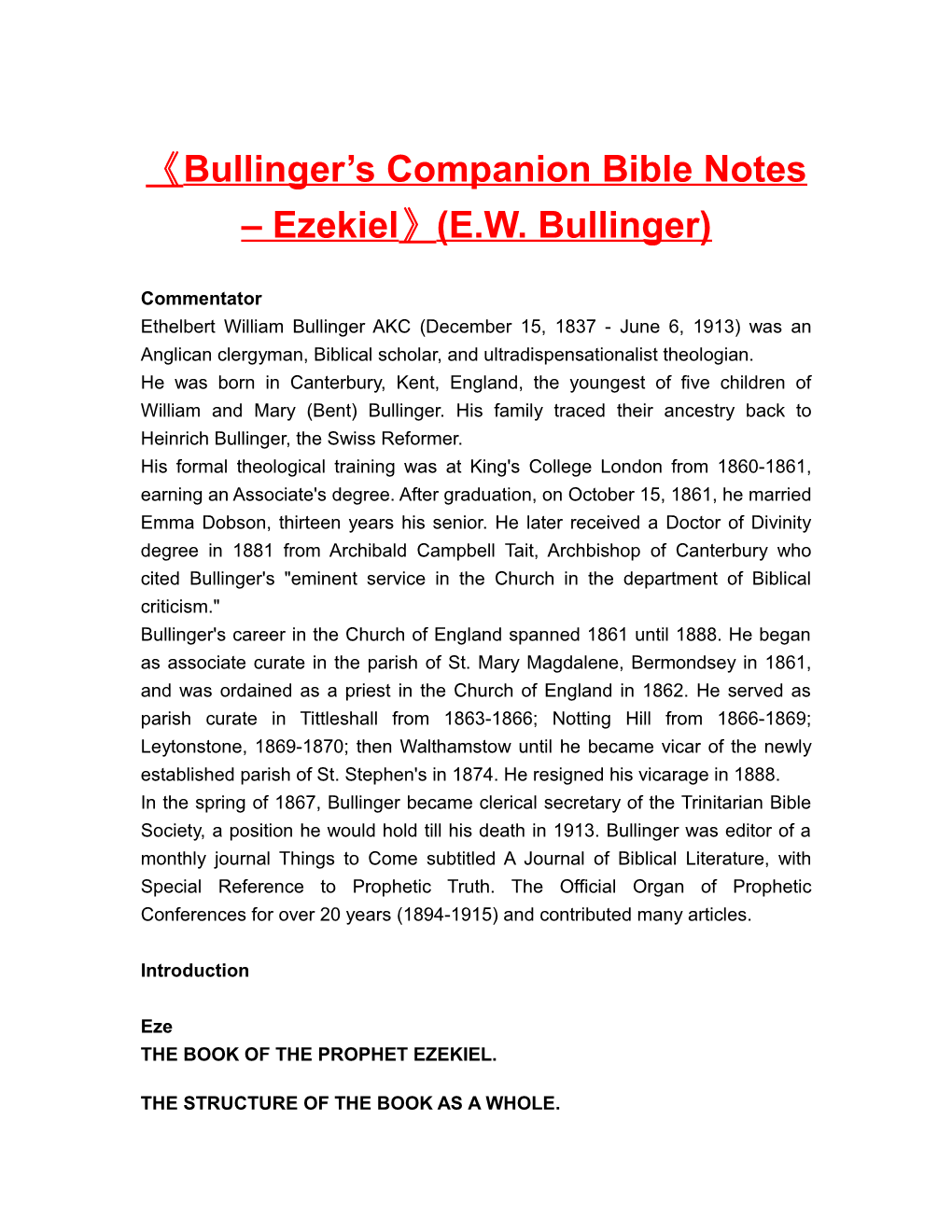 Bullinger S Companion Bible Notes Ezekiel (E.W. Bullinger)