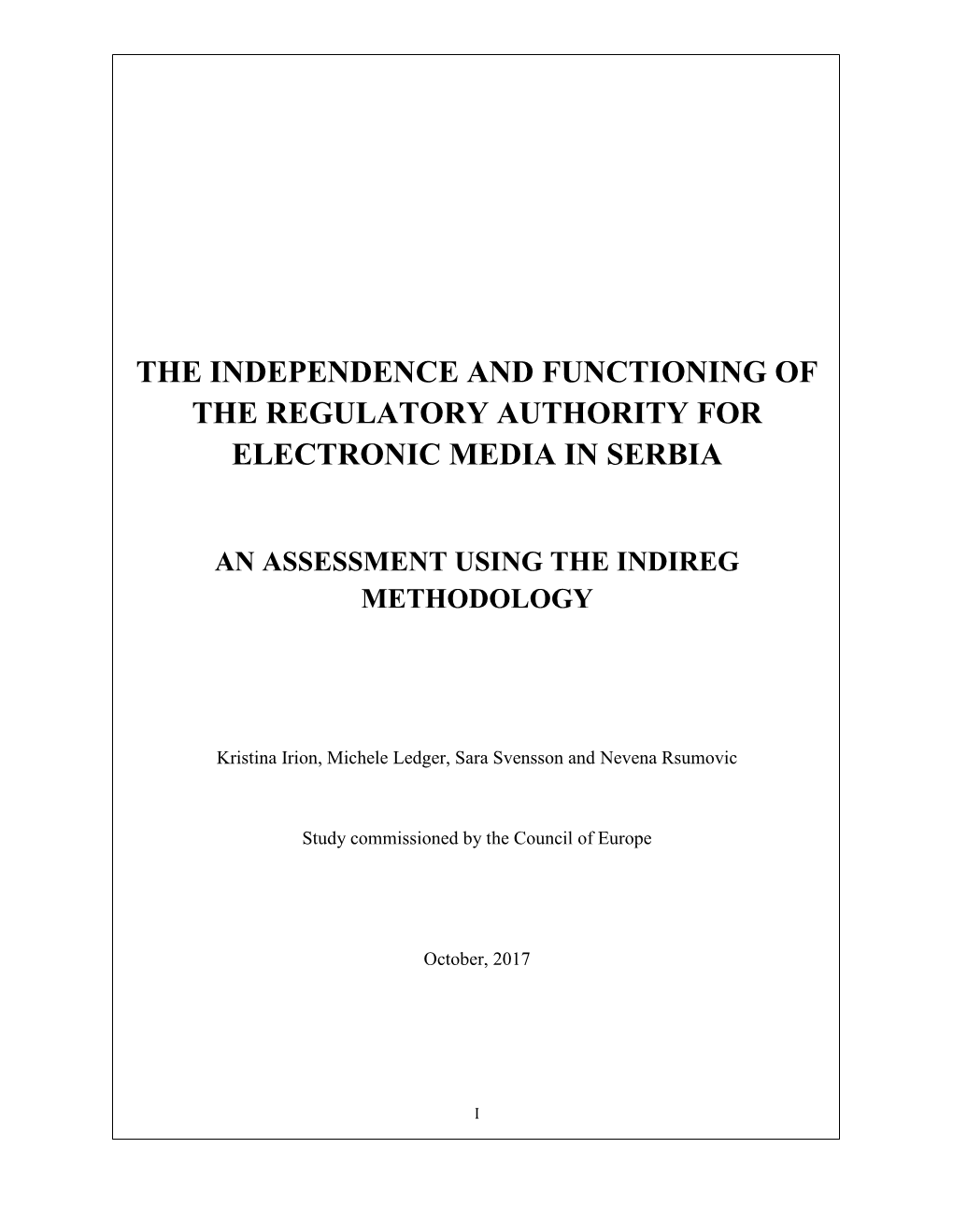 The Independence and Functioning of the Regulatory Authority for Electronic Media in Serbia