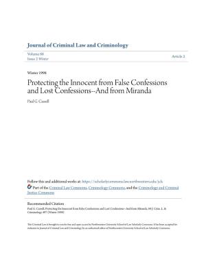 Protecting the Innocent from False Confessions and Lost Confessions--And from Miranda Paul G