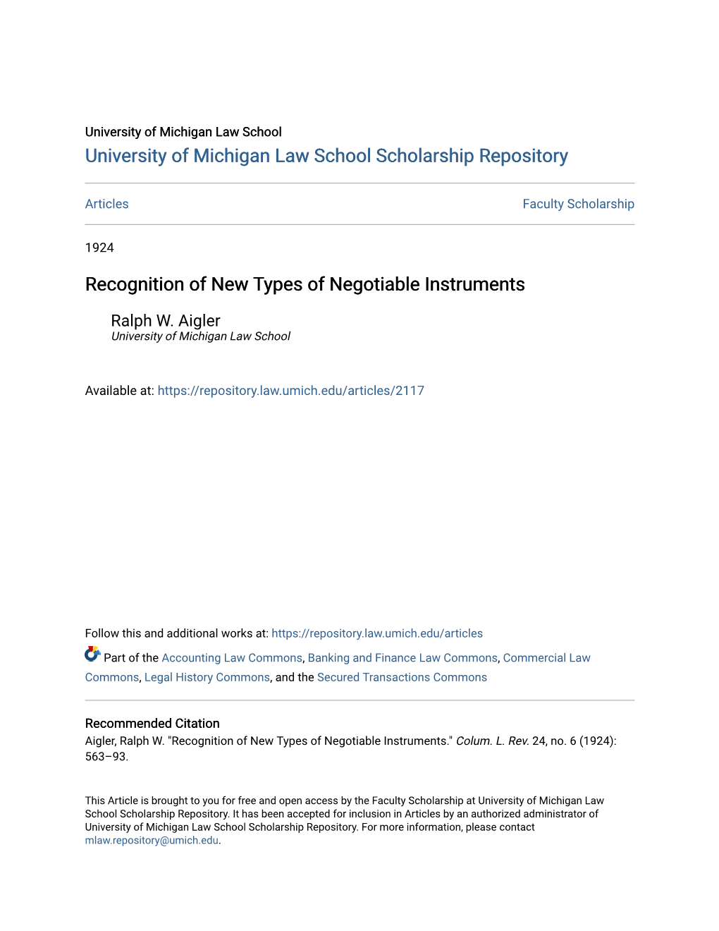 Recognition of New Types of Negotiable Instruments