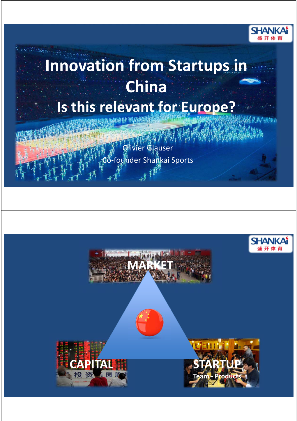 Olivier Glauser, Shankai Sports, Innovation from Startups in China