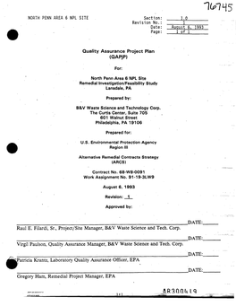 NORTH PENN AREA 6 NPL SITE Section: 1.0 Revision No.: ____1 Date: August 6, 1993 Page: 1 of 1____