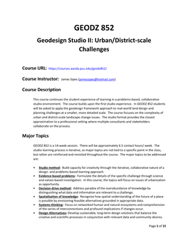 GEODZ 852 Geodesign Studio II: Urban/District-Scale Challenges
