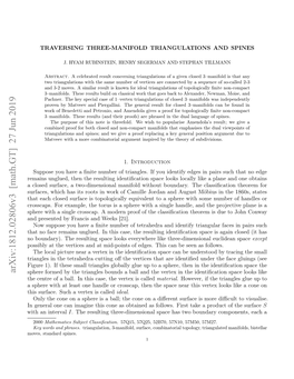 Arxiv:1812.02806V3 [Math.GT] 27 Jun 2019 Sphere Formed by the Triangles Bounds a Ball and the Vertex in the Identiﬁcation Space Looks Like the Centre of a Ball