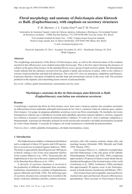 Floral Morphology and Anatomy of Dalechampia Alata Klotzsch Ex Baill. (Euphorbiaceae), with Emphasis on Secretory Structures F