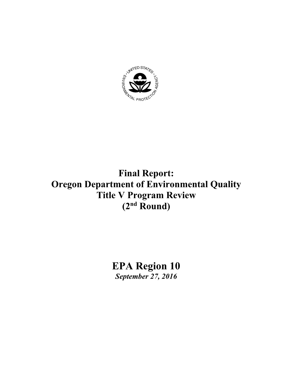 Oregon Department of Environmental Quality Title V Program Review (2Nd Round)