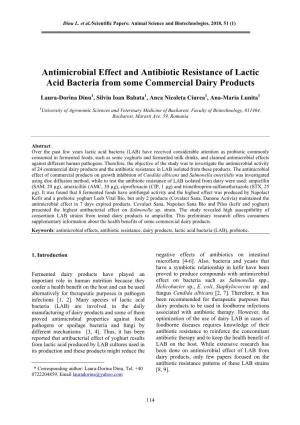 Antimicrobial Effect and Antibiotic Resistance of Lactic Acid Bacteria from Some Commercial Dairy Products