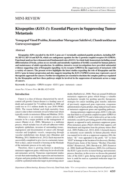 (Kiss-1): Essential Players in Suppressing Tumor Metastasis