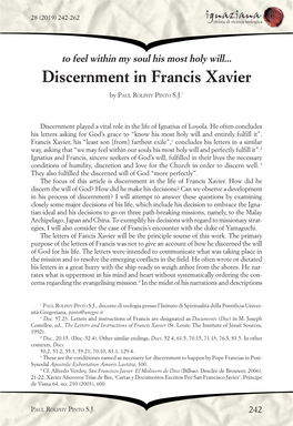 To Feel Within My Soul His Most Holy Will... Discernment in Francis Xavier
