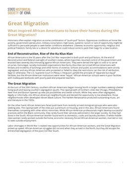 Great Migration Teaching Guide