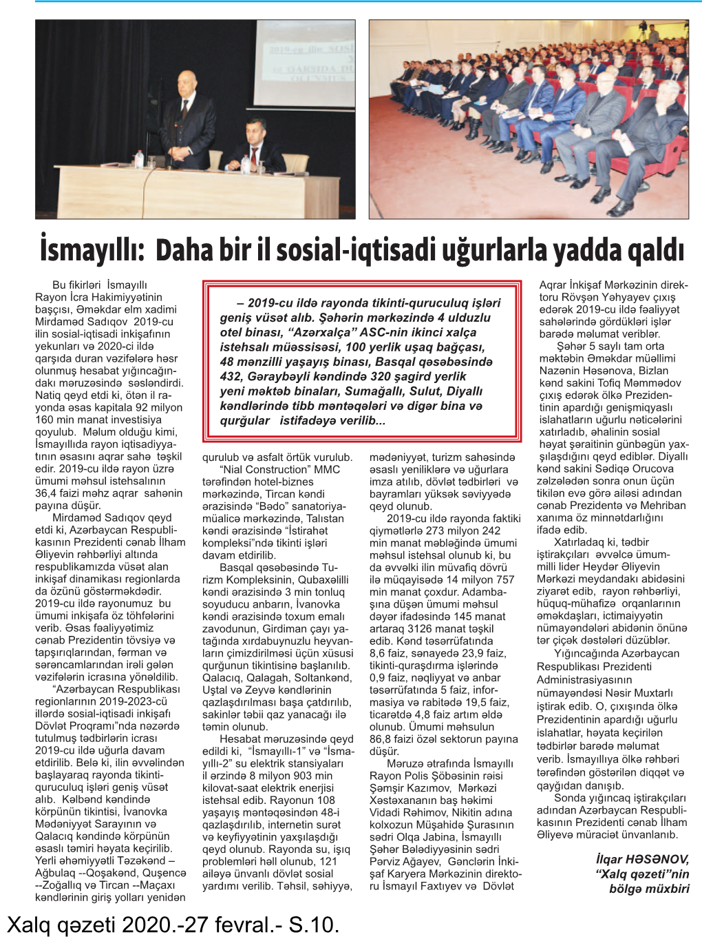 İsmayıllı: Daha Bir Il Sosial-Iqtisadi Uğurlarla Yadda Qaldı