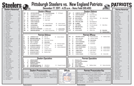 Pittsburgh Steelers Vs. New England Patriots Steelers Numerical December 17, 2017 - 4:25 P.M