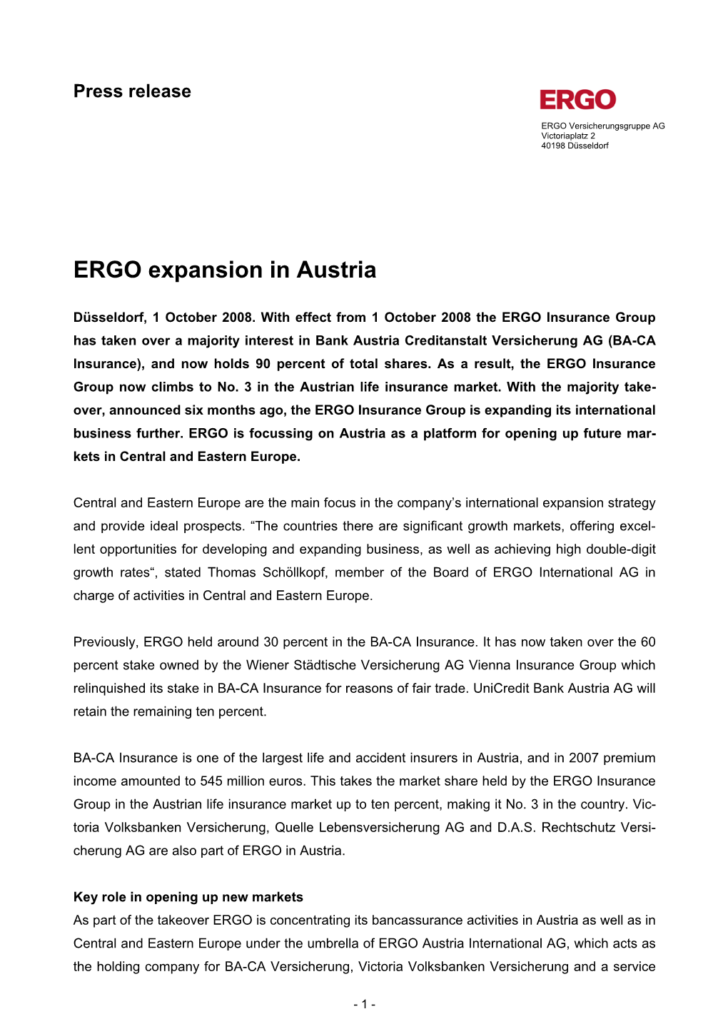 ERGO Expansion in Austria