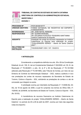 Tribunal De Contas Do Estado De Santa Catarina Diretoria De Controle Da Administração Estadual Inspetoria 1 Divisão 1