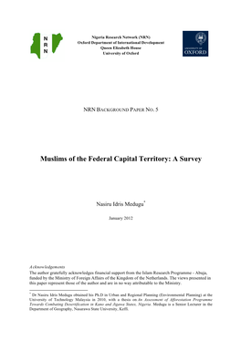 Muslims of the Federal Capital Territory: a Survey