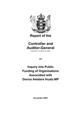 Inquiry Into Public Funding of Organisations Associated with Donna Awatere Huata MP