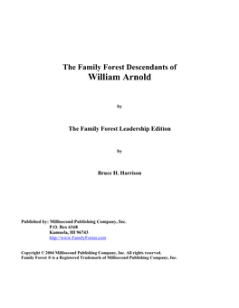 The Family Forest Descendants of William Arnold
