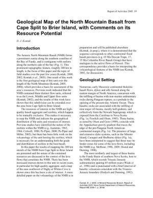 Geological Map of the North Mountain Basalt from Cape Split to Brier Island, with Comments on Its Resource Potential