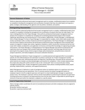 Office of Human Resources Project Manager II - CE2294 THIS IS a PUBLIC DOCUMENT