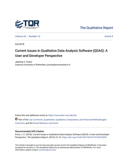 Current Issues in Qualitative Data Analysis Software (QDAS): a User and Developer Perspective