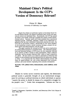 Is the CCP's Version of Democracy Relevant?