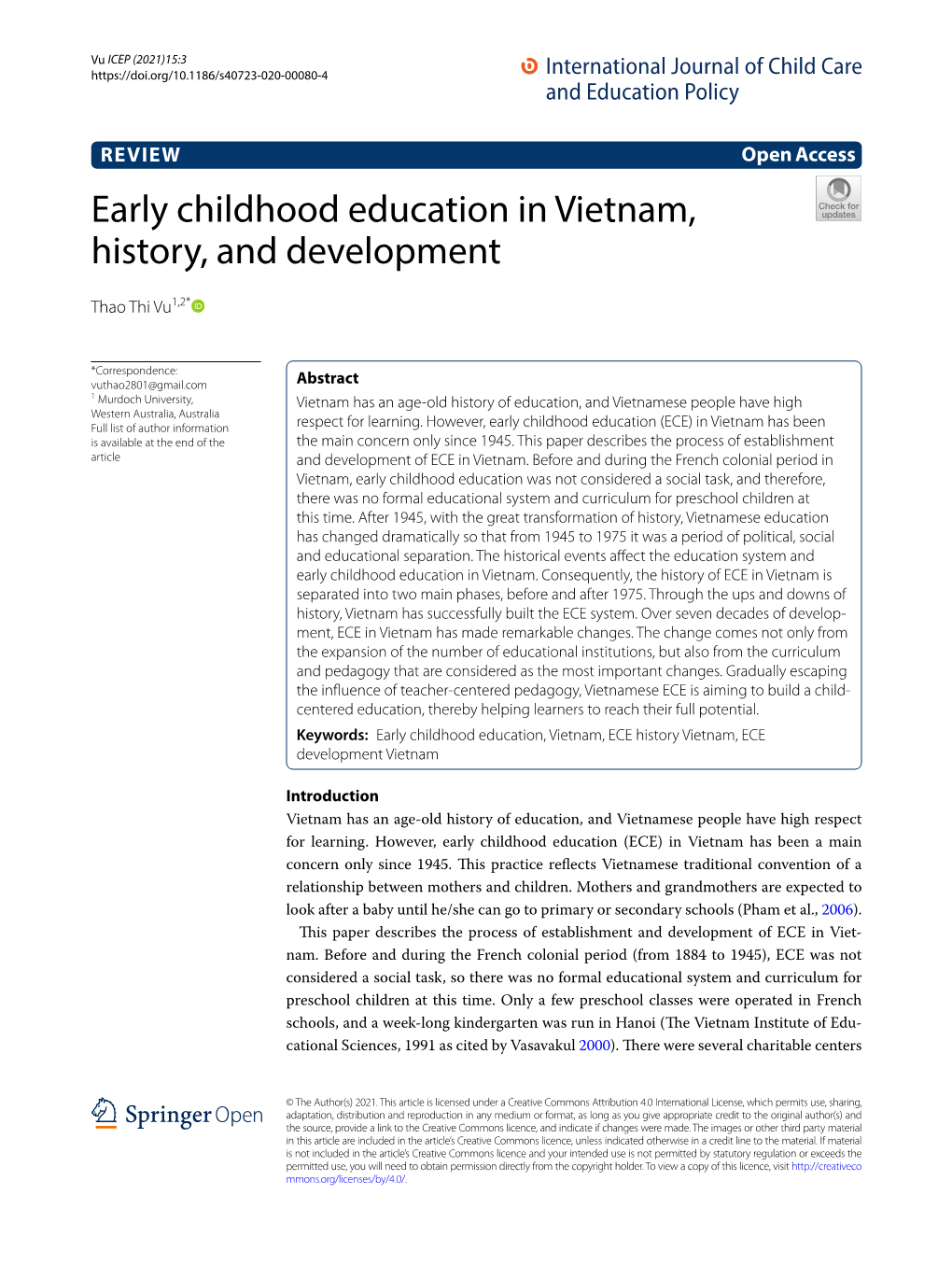 Early Childhood Education in Vietnam, History, and Development