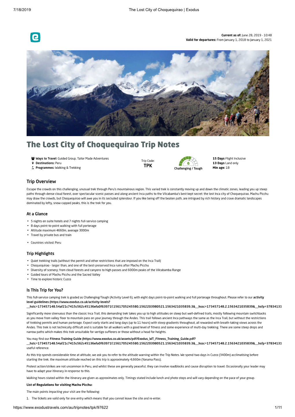 The Lost City of Choquequirao Trip Notes