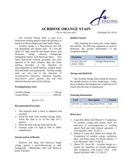 ACRIDINE ORANGE STAIN - for in Vitro Use Only - Catalogue No