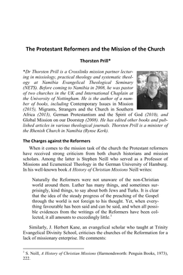 Thorsten Prill, "The Protestant Reformers and the Mission of the Church,"