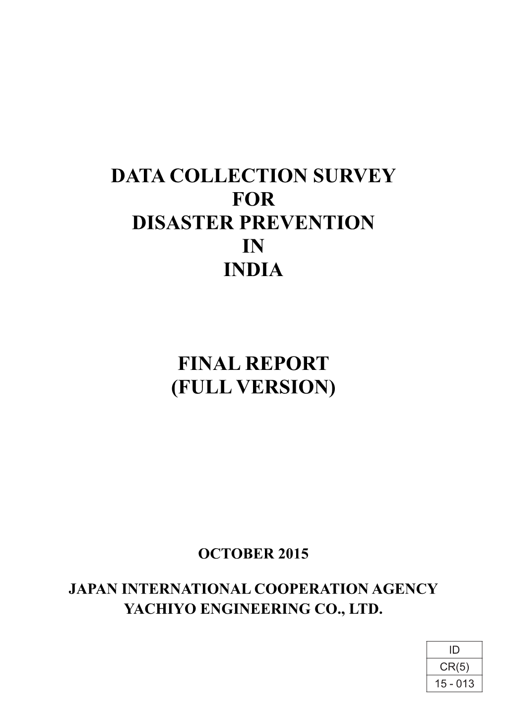 Data Collection Survey for Disaster Prevention in India