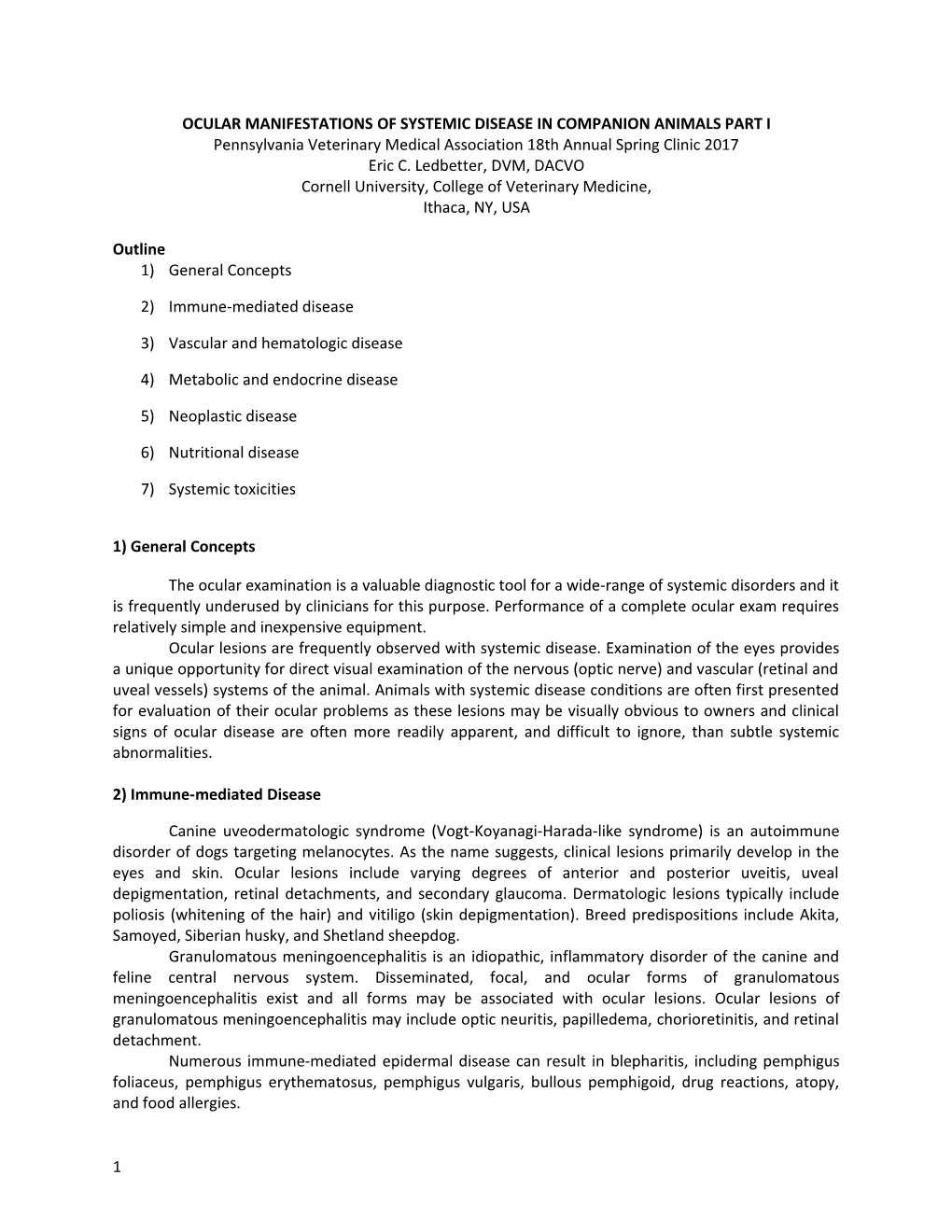 Ocular Manifestations of Systemic Disease in Companion Animals Part I