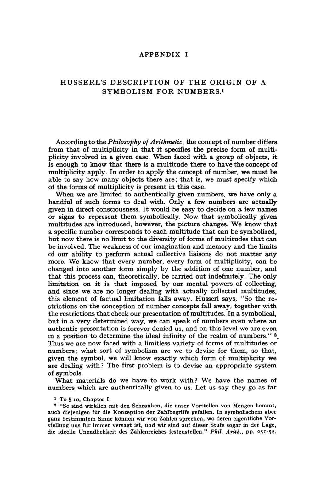 HUSSERL's DESCRIPTION of the ORIGIN of a SYMBOLISM for NUMBERS.L