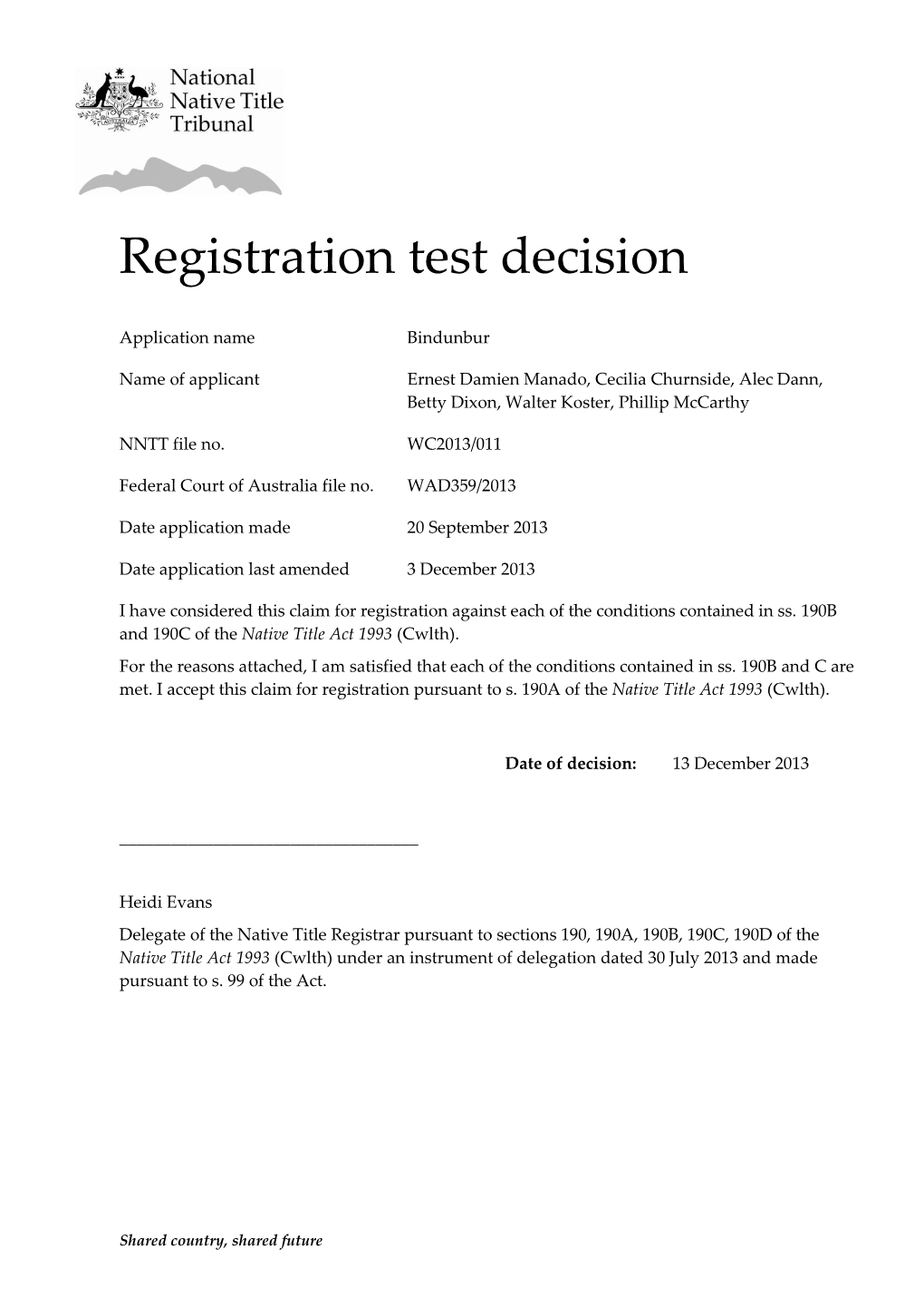 Registration Test Decision