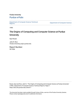 The Origins of Computing and Computer Science at Purdue University
