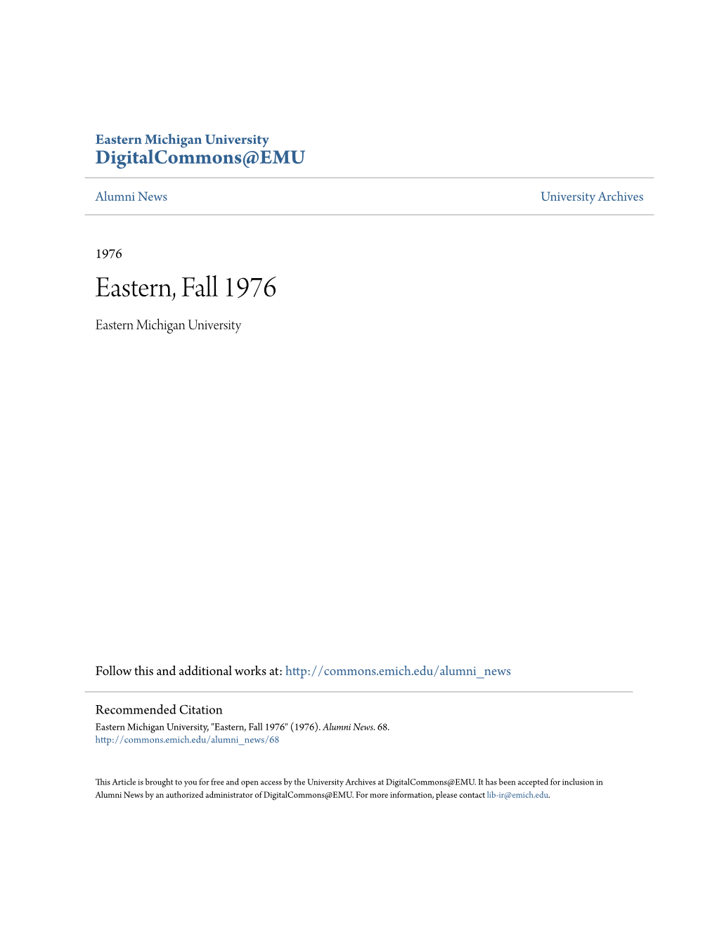 Eastern, Fall 1976 Eastern Michigan University