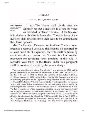 Rule XX- Voting and Quorum Calls