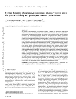 Secular Dynamics of Coplanar, Non-Resonant Planetary System Under the General Relativity and Quadrupole Moment Perturbations