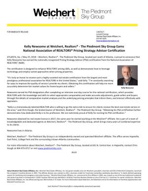 Kelly Newsome at Weichert, Realtors® - the Piedmont Sky Group Earns National Association of REALTORS® Pricing Strategy Advisor Certification