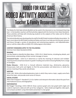 The Rodeo for Kidz Sake Activity Booklet Can Be Used in the Classroom Or As a Homework Learning Tool