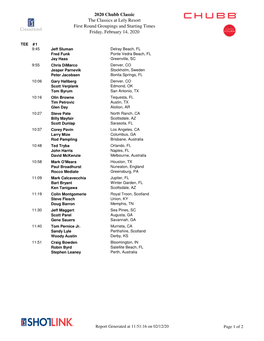 2020 Chubb Classic the Classics at Lely Resort First Round Groupings and Starting Times Friday, February 14, 2020