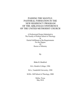 Passing the Mantle: Pastoral Formation in the New Residency Program of the Arkansas Conference of the United Methodist Church
