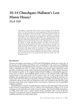10–14 Churchgate: Hallaton's Lost Manor House?